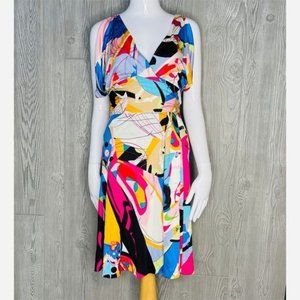 Diane von furstenberg 90s style vintage abstract wrap dress cap ruffle sleeve ti